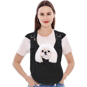 Supet Dog Carrier Sling for Small Dogs, Front Facing Cat Sling Carrier Chest, Hands Free Pet Sling Carrier, Adjustable Dog Front Carrier, Reducing Back Pain, Anti Pet Anxiety (Black, Regular) (Regular ( 3-14LB ))