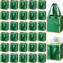Yeaqee 50 Pcs Mini Metallic Paper Gift Bags with Handles 4x2.75x4.5'' Tiny Small Gift Bags with Thank You Tag for Wedding Graduation Birthday Party Return Gifts Jewelry Business (Dark Green,Gold)