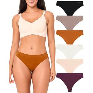 BAMBOO COOL Women's Thongs Seamless Moisture-Wicking Breathable Underwear High Stretchy Mid Waisted Panties Tagless 6 Pack Small