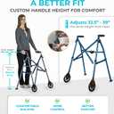 Stander Space Saver Walker, Lightweight Folding Rolling Mobility Aid for Seniors & Adults, Compact 2-Wheel Disability Device with 6-inch Wheels & Ski Glides for Walking Support, Cobalt Blue
