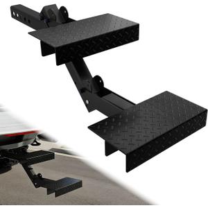 Hitch Step with Two Folding Steps for 2" Hitch Receiver, Folding Hitch Step for Pickup Truck SUV Camper Van Trailer, 12" W 4-Level Adjustable Height Bumper Step Heavy Duty Folding Hitch Step