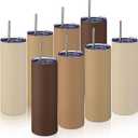 Patelai 8 Pcs Brown Tumbler 20oz Travel Coffee Mugs with Lid and Straw Insulated Stainless Steel Tumblers Double Wall Vacuum Gradient Brown Skinny Water Bottle for Coffee Beverage Hot & Iced Drinks