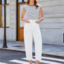 GRAPENT Barrel Jeans for Women Trendy Cropped High Waisted Patch Pocket Baggy Stretch Denim Pants Casual Wide Leg Jeans (White, M)