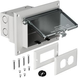 Recessed Outlet Box, DBHR1C Low Profile Electrical Outlet Box with Weatherproof Cover for Flat Surface Retrofit Construction, No Lap, Horizontal, Clear