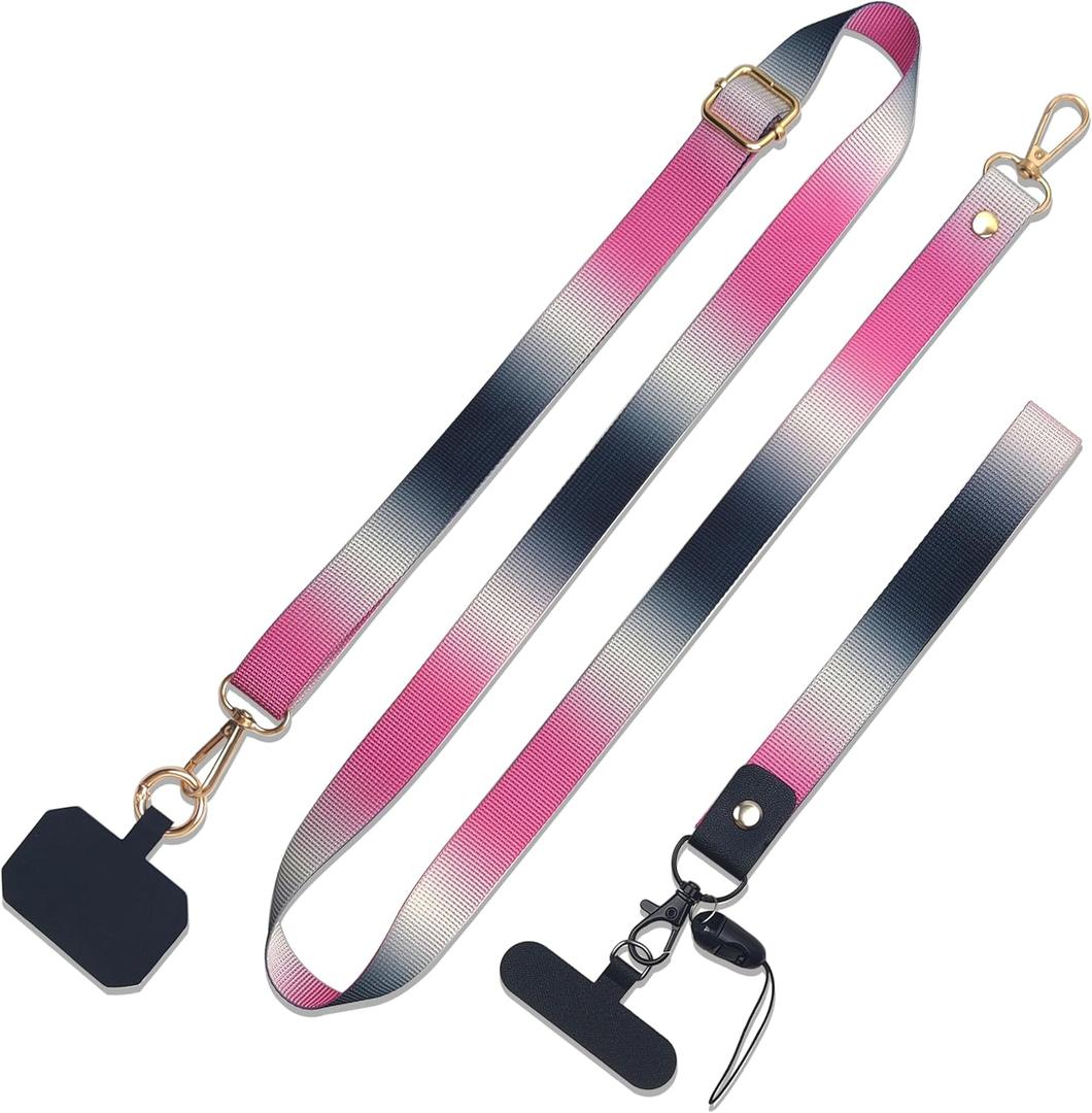 Stylish Phone Lanyard Wrist Strap, 4 Phone Patches, 2 Adjustable Neck Strap, 2 Wrist Strap,2X Spring O Rings