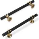 10 Pack 5 Inch Cabinet Pulls knurled Matte Black and Champagne Bronze Kitchen Cabinet Handles Aluminum and Zinc Alloy Drawer Pulls Solid Cabinet Hardware (5'' Hole Center(128mm))