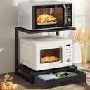 GYIIYUO Countertop Small Microwave Stand with Storage Drawer, 2-Tier Kitchen Microwave Shelf Rack, Heavy Duty Microwave Stand for Kitchen Organizer, 17.3"×11.8" Black