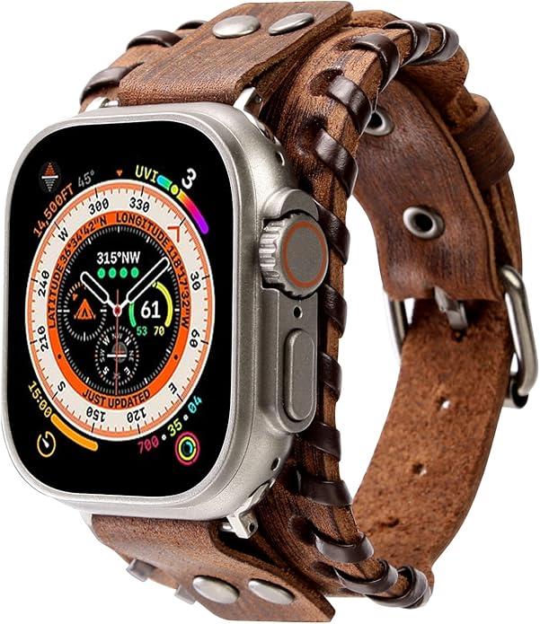 HARDISTON Cuff Watch Band Compatible with Apple 40mm for men & women, Handmade Genuine Leather, Compatible with iWatch Series 11 10 9 8 7 6 5 4 3 2 1 SE Ultra, Wrist Bracelet Band, Medium/Band-Brown