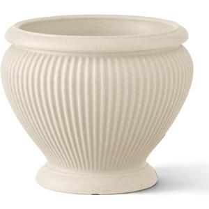 ARBORA 18" Cannes Urn Polyresin Indoor and Outdoor Planter with Stone Blend Concrete Gray Finish - Durable, Weatherproof, Lightweight, Large Plant Pot for Patio, Garden, Deck, Entryway,Cream