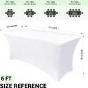 Obstal 6ft Stretch Spandex Table Cover - 2 Pack Universal Rectangular Fitted Tablecloth Protector for Wedding, Banquet and Party, White