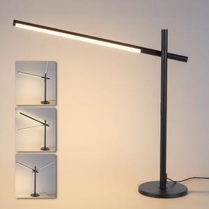 Tubicen Rotatable Desk Lamp 360 Joint Reading Table Lamp Adjustable Arm/Head Work Desk Lighting 3 Color 4- Stage Modern LED Touch Dimmable Angle Desk Task Lamp for Office Bedroom 15W Black