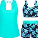 Arolina 3 Piece Swimsuits for Women Tankini Sets Modest Bathing Suits Plus Size Swimsuit Swimwear 2026 (X-Large, Blue Flowers)