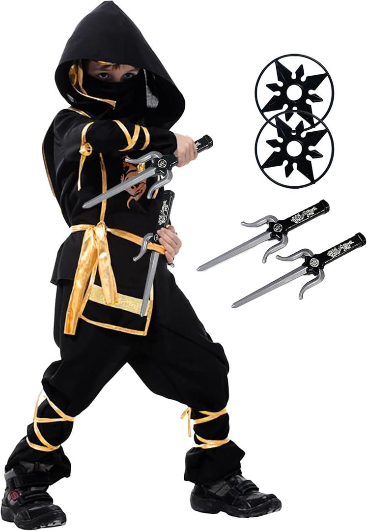 Kids Ninja Costume - Dragon Ninja Set with Plastic Toy Accessories for Halloween Boys Girls Cosplay (Medium ( 5-6 Y)