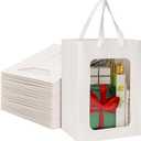 EUSOAR Gift Bag with Window, 50pcs 7"x5.12"x9.84" White Kraft Paper Tote Shopping Bags with Transparent Window, Clear Bouquet Gift Bags With Handle for Gift Wrapping Festival Bridal Party Gifts