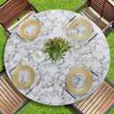 Romanstile Round Vinyl Tablecloth, 100% Waterproof Heavy Duty Elastic Fitted Table Covers for 36"- 44" Tables, Wipeable Flannel Backed Plastic Table Cloths for Picnic, Camping, Outdoor - Marble