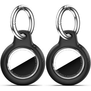 Upgrade Waterproof 2 Pack Airtags Holder with Apple Airtags Keychain, Hard PC Air Tag Case, Anti-Scratch & Shock Air tag Holder, Men's Women's Keyrings & Keychains - Black+Black