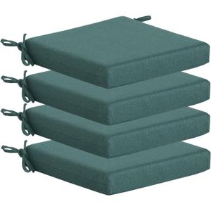 Outdoor Chair Cushions Set of 4,350GSM Fabric,Water-Resistant UV Resistant Weather Resistant with YKK Zippers, Square Corner Patio Chair Cushions with Ties, 20"x20"x3.1",Deep Teal