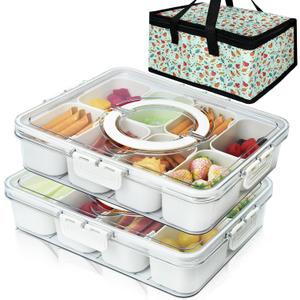 Artcome Sealed Divided Serving Tray with Handle, 8 Compartments, & Carry Bag - Ideal for Organizing and Carrying Snacks and Appetizers - Perfect for Outdoor Dining, Picnics, BBQs, Gatherings & Leisure