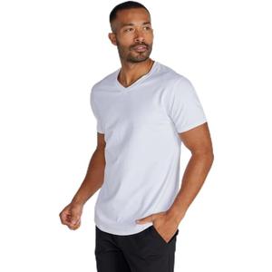 BYLT Men's Drop-Cut V-Neck Plain Tshirts for Men Soft Polyester, Cotton, Spandex Moisture Wicking, Wrinkle Resistant (White, X-Large)
