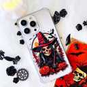 Fashion Halloween Phone Case with Bat Pumpkin Pattern for iPhone 13,Horror Designed Shockproof Soft Slim Clear TPU Cover for Boys Girls Teens Men and Women(Witch-13)
