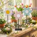 3 Pcs Spring Flower Wooden Table Sign Freestanding Flower Tabletop Farmhouse Centerpiece for Tables Party Favors Rustic Wooden Decors for Home Tiered Tray Decor