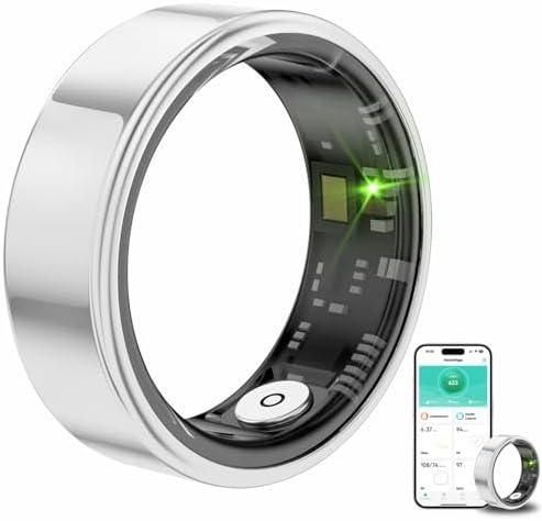 Jojovenusmall Smart Ring for Women & Men, Health Fitness Tracker with Sleep Monitor, Long-Lasting Battery, Activity Tracker Ring (Silver, 11)