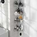 Corner Shower Caddy Tension Pole: Aluminum Shower Caddy Rod with Stainless Steel 4 Adjustable Rustproof Shelves Organizer for Bathroom, 47-121 inch, No Drilling, Quick Installation, Heavy Duty, Silver