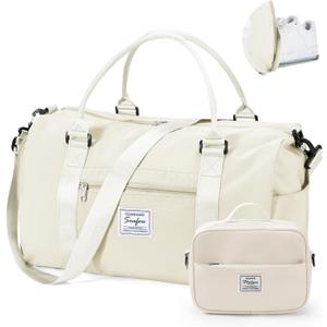 Gym Bag Womens with Shoes Compartment Travel Duffel Bag Cream White, Large