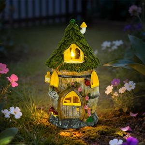 Fairy Garden House with Solar Light, Outdoor Figurine Lights Garden Statues,Yard Decorations Outdoor Fairy Garden Accessories,Decor Gifts for Mom Women,12 Inches, Huge Fairyland House