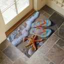 Flip Flops and Starfish Indoor Door Mat for Entryway, 17x29.5 Inch, Striped Flip Flops Floor Doormat for Home Decor, Non-Slip Rug Mat for Living Room, Kitchen, Bedroom, Gifts for Beach Lovers