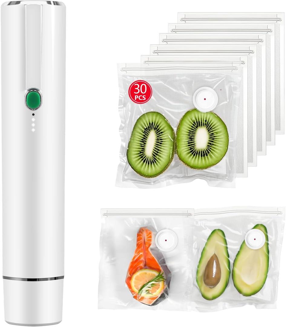 Vixino Vacuum Sealer, Vacuum Sealer For Food, Handheld Vacuum Sealer (Vacuum Sealers + 30 Reusable Vacuum Seal Bags)