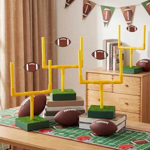 Kathfly 21 Pcs Football Party Goal Post Decoration Kit Centerpieces Include Mini Football Paper Artificial Grass Mats Elastic Rope Wooden Round Base for Sport Birthday Party Supplies
