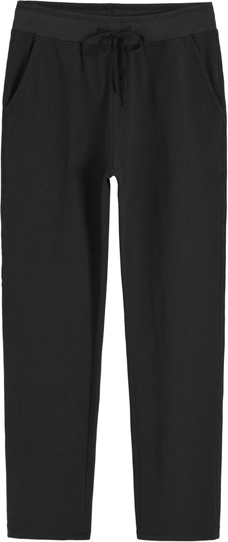 Weintee Women's Cotton Sweatpants with Pockets (Medium Petite, Black)
