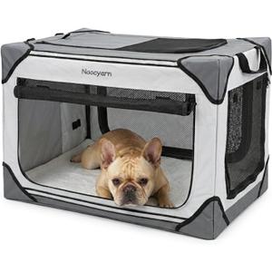 Collapsible Soft Dog Crate 26 Inch, Portable Travel Pet Crate for Small Dogs and Cats with 4-Door Mesh, Puppy Dog Kennel Carrier Indoor & Outdoor, Light Grey