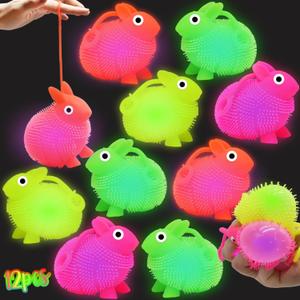 12Pack Bunny Puffer Balls, Glow in Dark Stress Relief Fidget Toys Balls for Kids Adults Toddlers, Easter Basket Stuffers Easter Egg Hunt (Stretchy Puffer Balls & Squeeze Toys)