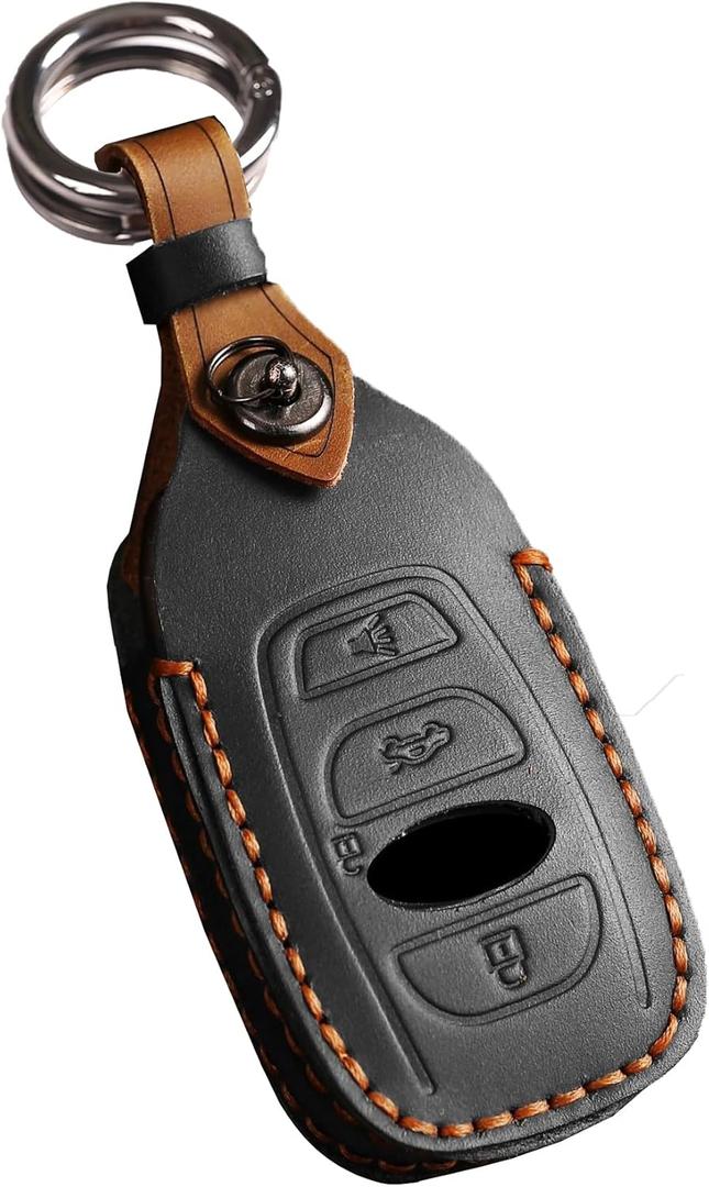 2022 subaru key fob cover leather, Genuine Leather Key Fob Case protector for Subaru Ascent Outback with leather keychain (Black)