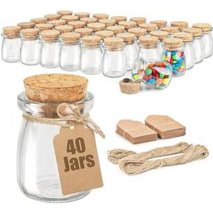Ritayedet 40 Pack Glass Favor Jars with Cork Lid, 3.4 oz Small Glass Bottles for Wedding Favor, Baby Shower, Party Favor, Gift Jars for Candy, Bonus Twine and Labels