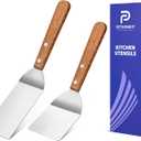 Small Metal Spatula Set,Mini Wooden Spatulas for Kitchen Use,Tiny Griddle Solid Stainless Steel Spatula With Wood Handle for Cake Fish Cookie,Grill Chef Baking Scraper Spatula Turner,2 Pack,Sliver