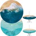 2 Pcs Round Outdoor Tablecloth with Umbrella Hole - Anti-Wrinkle Polyester Tablecloth with Elastic Zipper Table Cover for Summer Patio Camping Party(45''-53'',Ocean)