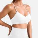YEOREO CoreFlex Y Back Sports Bras for Women Workout Strappy Bra V Neck Padded Spaghetti Straps Gym Yoga Tops (White, Large)