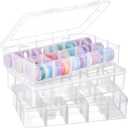 Leinuosen 3 Pack Clear Washi Tape Organizer Storage 15 Grids Plastic Organizer Box Adjustable Dividers for Jewelry, Washi Tapes, Art DIY Crafts, Beads and Small Parts