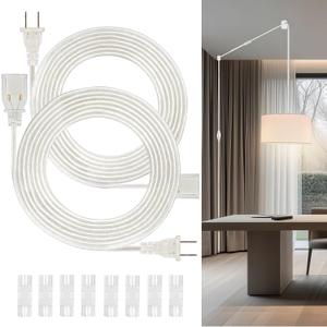 2 Pack 10FT Clear Extension Cord Indoor Thin, Invisible Extension Cord with UL-Certified, 2x18 AWG Male to Female Transparent Power Cable, 250V 10A 2 Prong Clear Line Cable for Light Fixtures