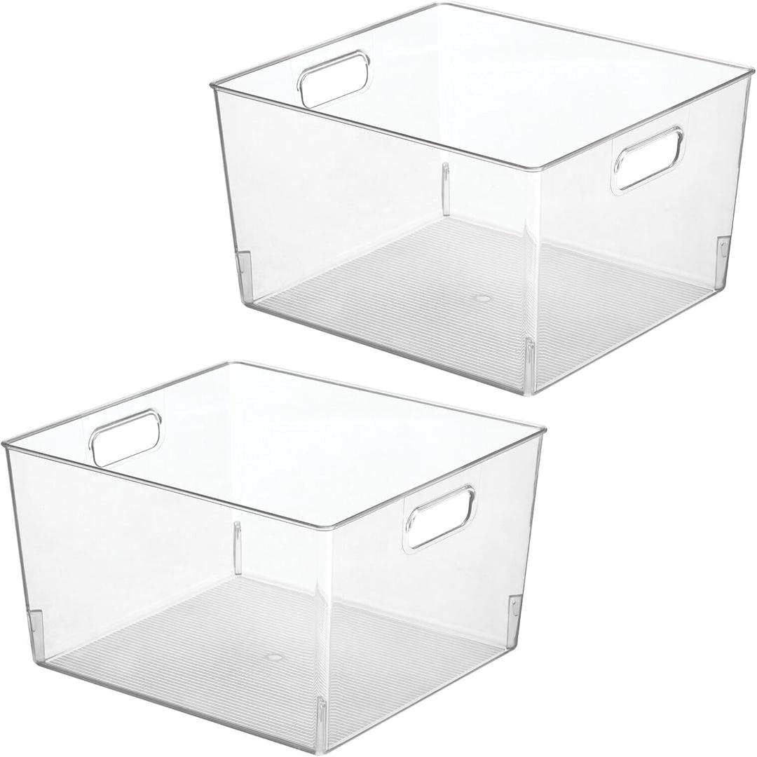mDesign Large Plastic Storage Organizer Container Bin, Household Organization for Cabinet, Counter, Drawer, Cubby, Cupboard, Holds Clothing, Linens, Toys, Essentials, 2 Pack, Clear
