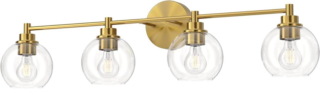 VONLUCE Bathroom Light Fixtures, 4-Light Vanity Light with Globe Glass Shades E26 Sockets, Bathroom Lights Over Mirror for Bedroom Hallway Living Room, Gold Finish