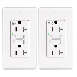 2 Pack - POWAWINI GFCI Outlet 20 Amp, Thinner Design, Self-Test GFI Receptacle, LED Indicator, UL Listed, Tamper Resistant, Weather Resistant, with Wall Plates and Screws, Indoor Outdoor Use, White