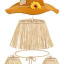 Geyoga 7 Pieces Scarecrow Costume Set Include Raffia Scarecrow Straw Kit Hat for Halloween Harvest Party Accessory (Simple Color)