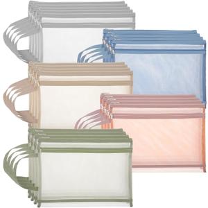 20 Pack Mesh Zipper Pouches A4 Size, Double Layer Mesh Storage Bags with Zipper Handle for Organizing Documents, Cosmetics, Toiletries, Office Supplies, Travel Essentials and Home Organization
