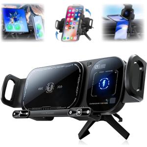 Wireless Charging Rotating Car Mount, High Intelligent 2 in 1 Auto Rotating Phone Holder, One-Click Rotation, Universal Phone Holder Car Charger Fast Charging for Car Dashboard & Air Vent (Black)