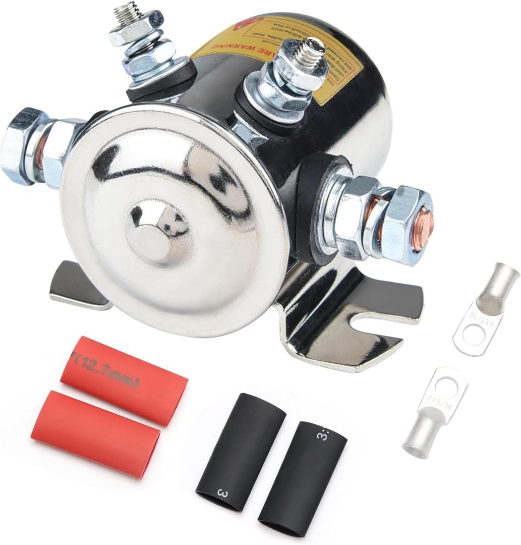 Max 300A Heavy Duty Solenoid Relay Nickel-Plating for Golf Carts, Winch, Marine in Rush 12VDC (4-Terminals/resistors and diodes)