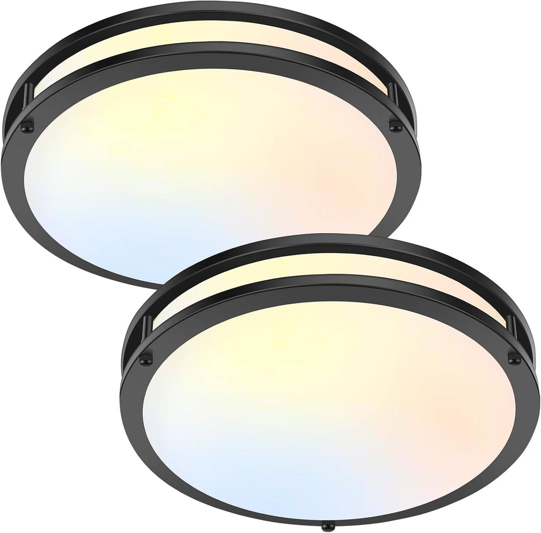 LED Black Ceiling Light Fixture, 36W 4400Lm Flush Mount, Dimmable 5CCT 2700K-6500K, 13 Inch Super Bright Modern Bedroom Ceiling Lights for Kitchen, Hallway, 2 Packs (13in)